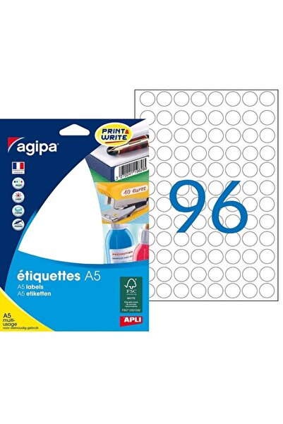AGIPA 114002 etichete autoadezive, 96/A5, 15 mm, permanente, rotunde, albe, 1...
