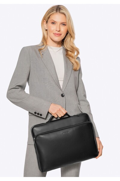 Wittchen Men's 16" Faux Leather Laptop Bag with Side Zipper, Black, Black, -l...