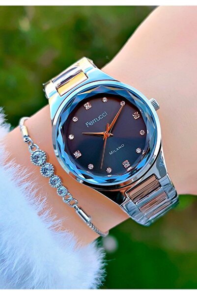 Ferrucci Cut Glass Steel Cord Stone Women's Wristwatch with Bracelet Gift