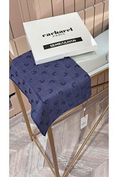 Cacharel B.Cacharel Logolu İpek Koton Jakar Etol Şal Kot Mavisi