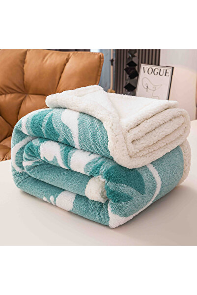 JOJO HOME Fluffy cocolino blanket with fur, 3D butterfly print, 200x230cm, Turquoise