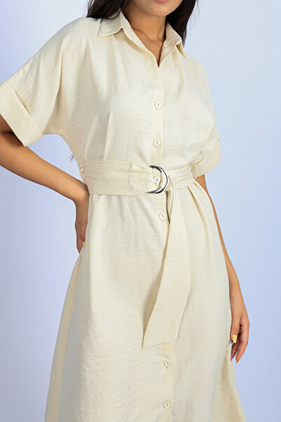 Modax Γυναικείο λινό φόρεμα με ζώνη