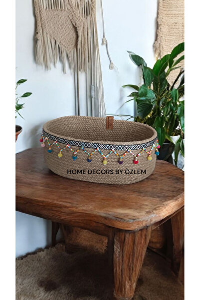 home decors by özlem منظم سلة من القش بيضاوي الشكل، طقم سلال من القش، صندوق ت...