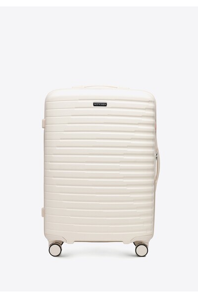 Wittchen Set de valiză bărbătească din policarbonat cu nervuri orizontale, culoare crem, policarbonat crem