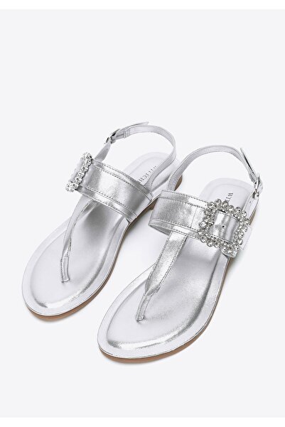 Wittchen Women's leather sandals with decorative buckle silver leather