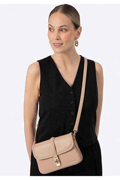 Wittchen Women's Messenger Bag with Buckle, Small Beige, Beige, -leather