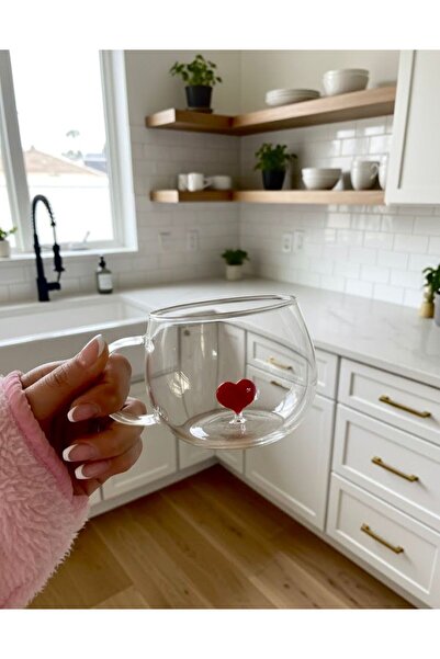 nazarboncuğu Cam El Yapımı Kalp Figürlü Paşabahçe Borosilikat Kulplu Bardak