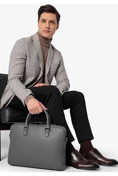 Wittchen Geantă pentru laptop de 16" pentru bărbați, din imitație de piele, gri