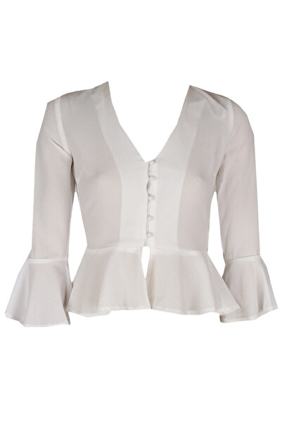 Missguided Bluză Norah White - XS, Alb, 95% poliester, 5% elastan