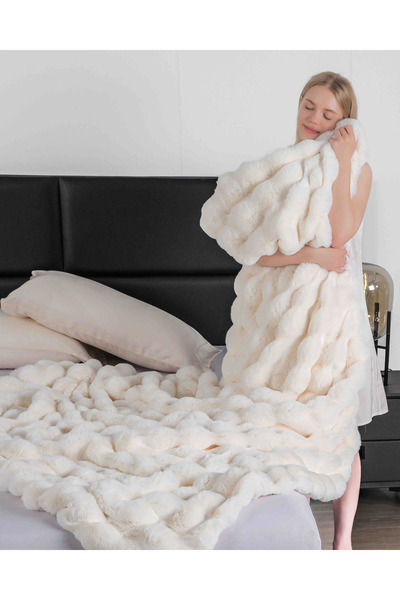 JOJO HOME Cocolino super fluffy blanket, faux rabbit fur, with zipper, 200x230cm, Cream