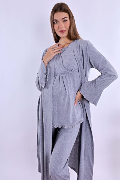 ByLohusa Effortt Gray Maternity Pajamas Set with Dressing Gown