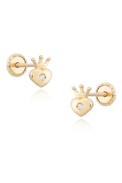 Joliesse Diamonds Set de 2 cercei cu diamante din aur de 14K „Prințesă bebelușă” cu închidere de protecție, mărime mică (0-5 ani)