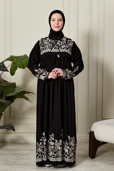 fistan Straight Robe with Button Front Viscose Fabric Tessiture Clothing Mother's Dress Prayer Dress