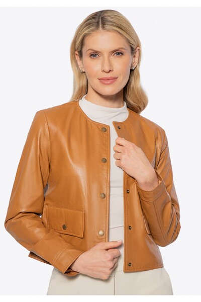 Wittchen Women's leather jacket with a simple cut, caramel caramel leather