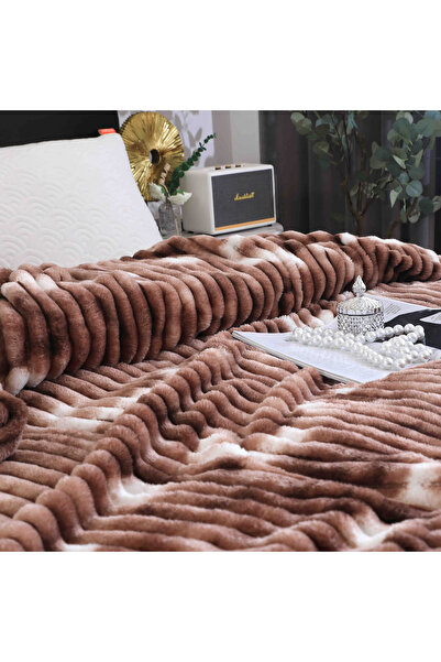 JOJO HOME Αφράτη κουβέρτα cocolino, 200x230cm, ριγέ σχέδιο, καφέ πολύχρωμη