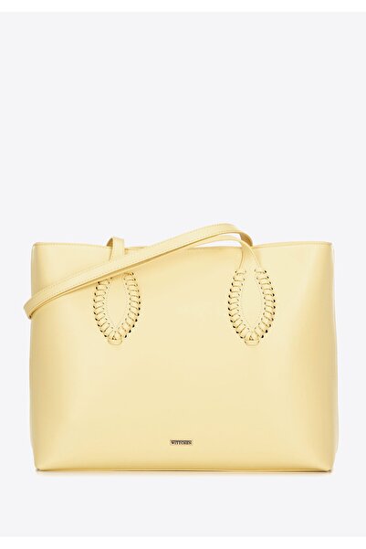 Wittchen Women's -leather shopper bag with braided accents yellow -leather