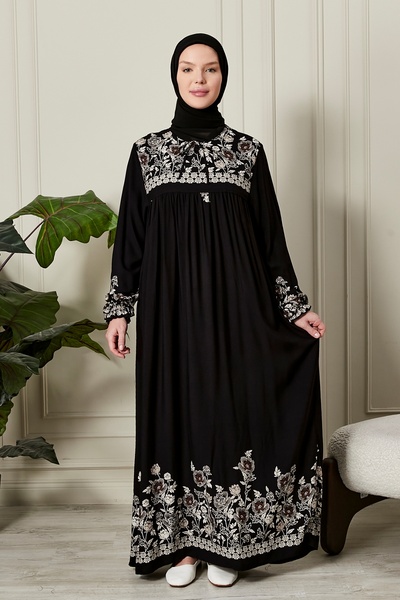 fistan Straight Robe with Button Front Viscose Fabric Tessiture Clothing Mother's Dress Prayer Dress