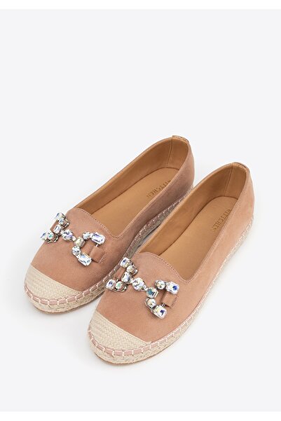 Wittchen Women's espadrilles with jewelry decoration in beige and pink, beige and pink microfiber