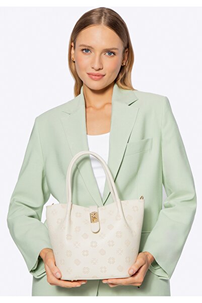 Wittchen Valiză de damă din piele cu semnătură în relief, crem, crem, piele