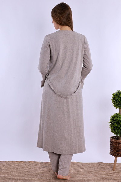 ByLohusa Pregnant Maternity Pajama Set with Effortt Beige Dressing Gown