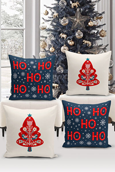 Bertille Home New Year Series Double-Sided Digital Printed Set of 4 Throw Pillow Covers (Christmas Cushion Cover)