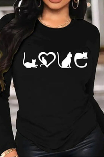 ESSFASIHON طاقم الرقبة المطبوعة بلوزة