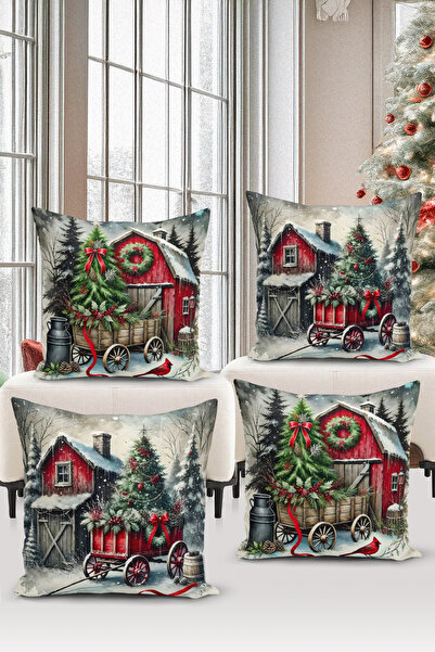Bertille Home New Year Series Double-Sided Digital Printed Set of 4 Throw Pillow Covers (Christmas Cushion Cover)