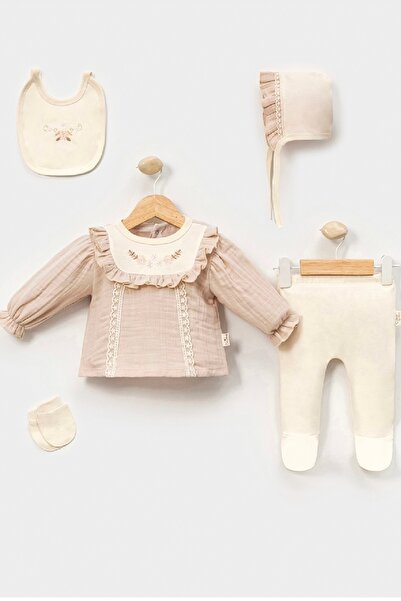 Cherub Baby Muslin Embroidered 5-Piece Set Baby Girl Newborn 5-Piece Hospital Release Bodysuit Set