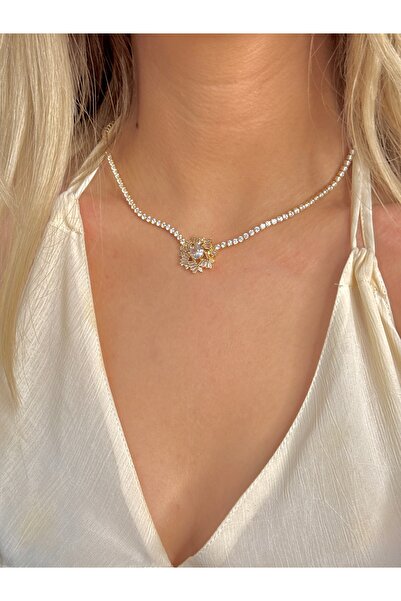 YOUES JEWELRY ÇELİK DÖNMEYEN SU YOLU KOLYE ZİRKON TAŞLI KOLYE