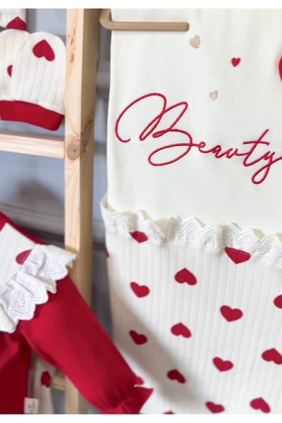 Cherub Baby Heart Lace Baby Girl Newborn 7 Piece Hospital Release Bodysuit Set with Blanket