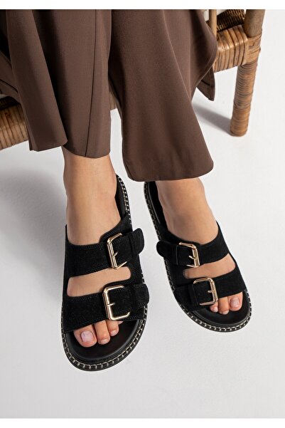 Wittchen Șlapi negri din piele întoarsă pentru femei