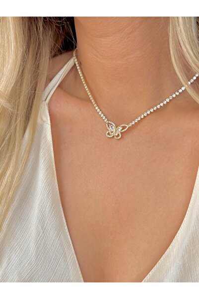 YOUES JEWELRY ÇELİK DÖNMEYEN SU YOLU KOLYE ZİRKON TAŞLI KOLYE