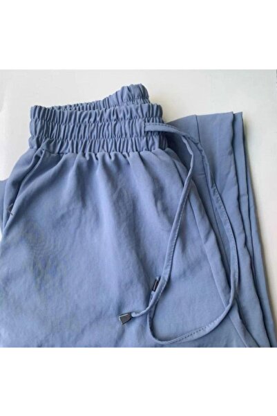 Quzu Beli Lastikli Bol Paça Pantolon Mavi