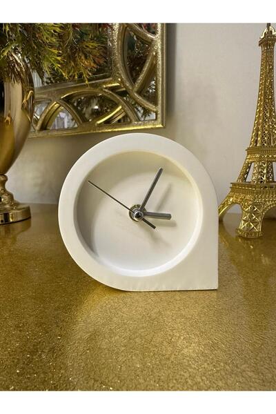 silmogen Dekoratif Masa Saati - Köşeli Model Masa Saati - Beyaz Renk - Gümüş ...
