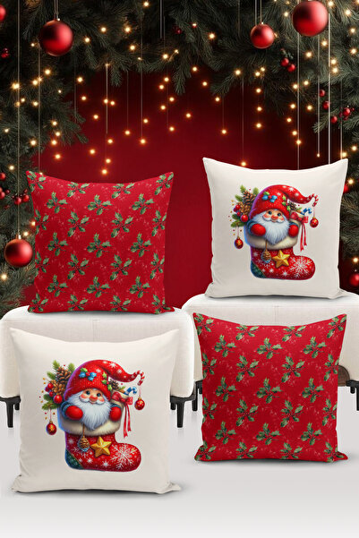 Bertille Home New Year Series Double-Sided Digital Printed Set of 4 Throw Pillow Covers (Christmas Cushion Cover)