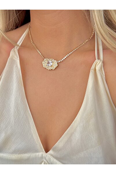 YOUES JEWELRY قلادة من الفولاذ على شكل مسار مائي لا يدور، مرصعة بحجر الزركون