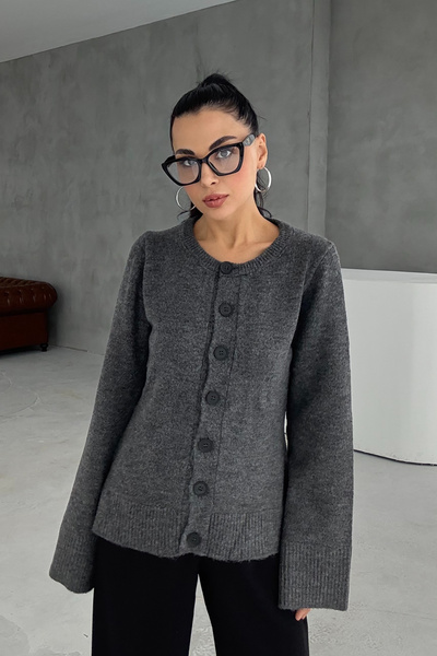 Seda Yalçın Atelier Button Detailed Anthracite Knitwear Cardigan