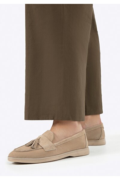 Wittchen Women's suede loafers with tassel, beige suede leather