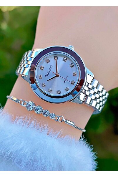 Ferrucci Steel Cord Stone Women's Wristwatch with Bracelet Gift