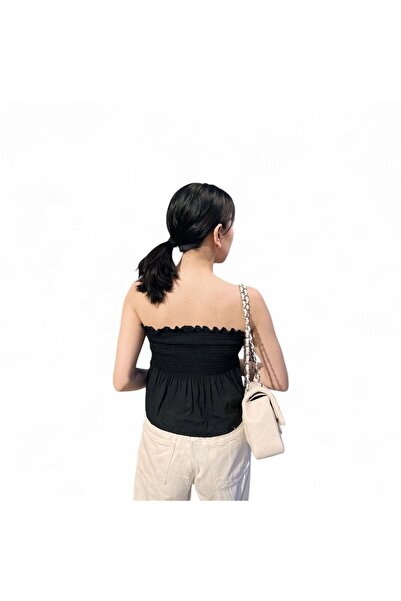 Moon Black tube Fashion thessa basic cotton linen sexy uneven summer daily casual tube top