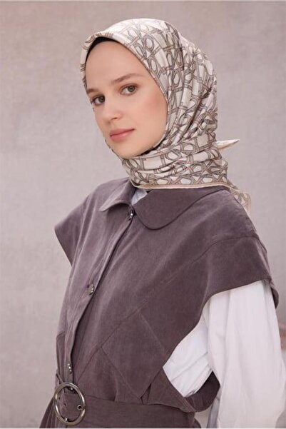 Belli Tivil Pure Silk Scarf Ist 4214-87 Cream Geometric Pattern