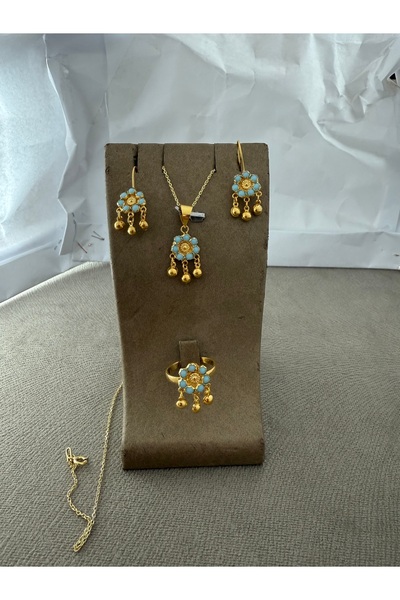 Midyat Artuklu Gümüşçülük Gümüş Altın Kaplama Fırüze Taşlı Altın Kaplama Set