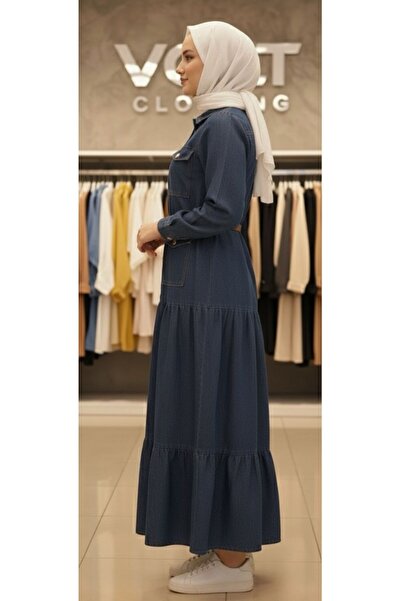 VOLT CLOTHİNG Gold Düğme Detaylı Kot Elbise