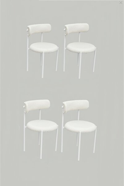 decosense 4 Adet Puffy Kumaşlı Beyaz Metal İskeletli Salon Sandalyesi Mutfak ...
