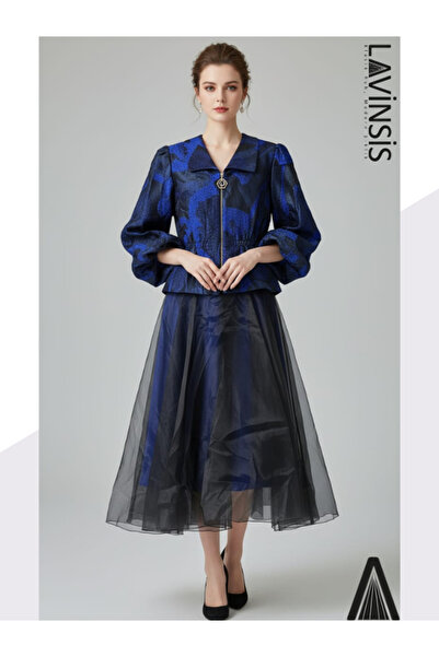 lavinsis brokar ceket ve organze tül etek 2'li takım