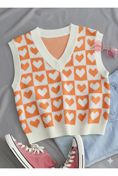 K-ODEA BUTİK Women's Orange Oversized Knitwear Sweater