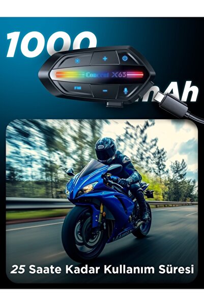 Blic X63 Kablosuz Bluetooth Motosiklet Kask Kulaklığı - IP67 Su Geçirmez Intercom Rgb Işıklı