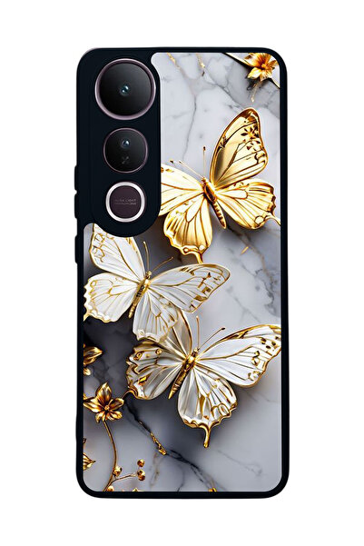 Vivo V50 Lite Compatible Printed, Matt Black,Soft Silicone, Protective,Shock Absorbing Cover,Case
