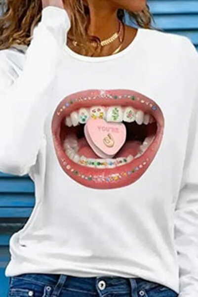 ESSFASIHON طاقم الرقبة المطبوعة بلوزة