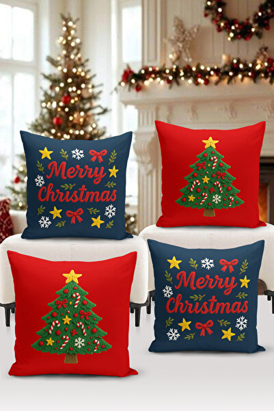 Bertille Home New Year Series Double-Sided Digital Printed Set of 4 Throw Pillow Covers (Christmas Cushion Cover)